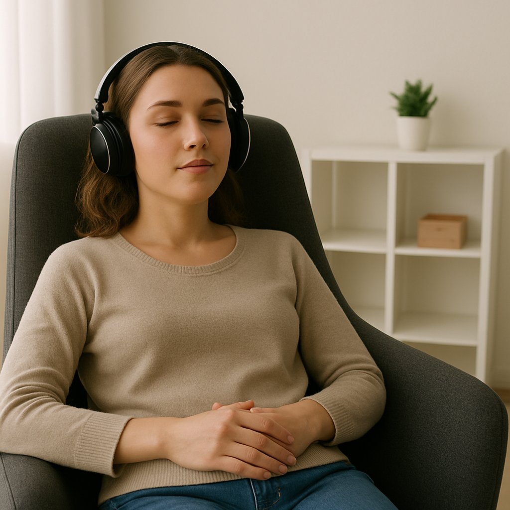 Person relaxing on a couch during hypnotherapy session